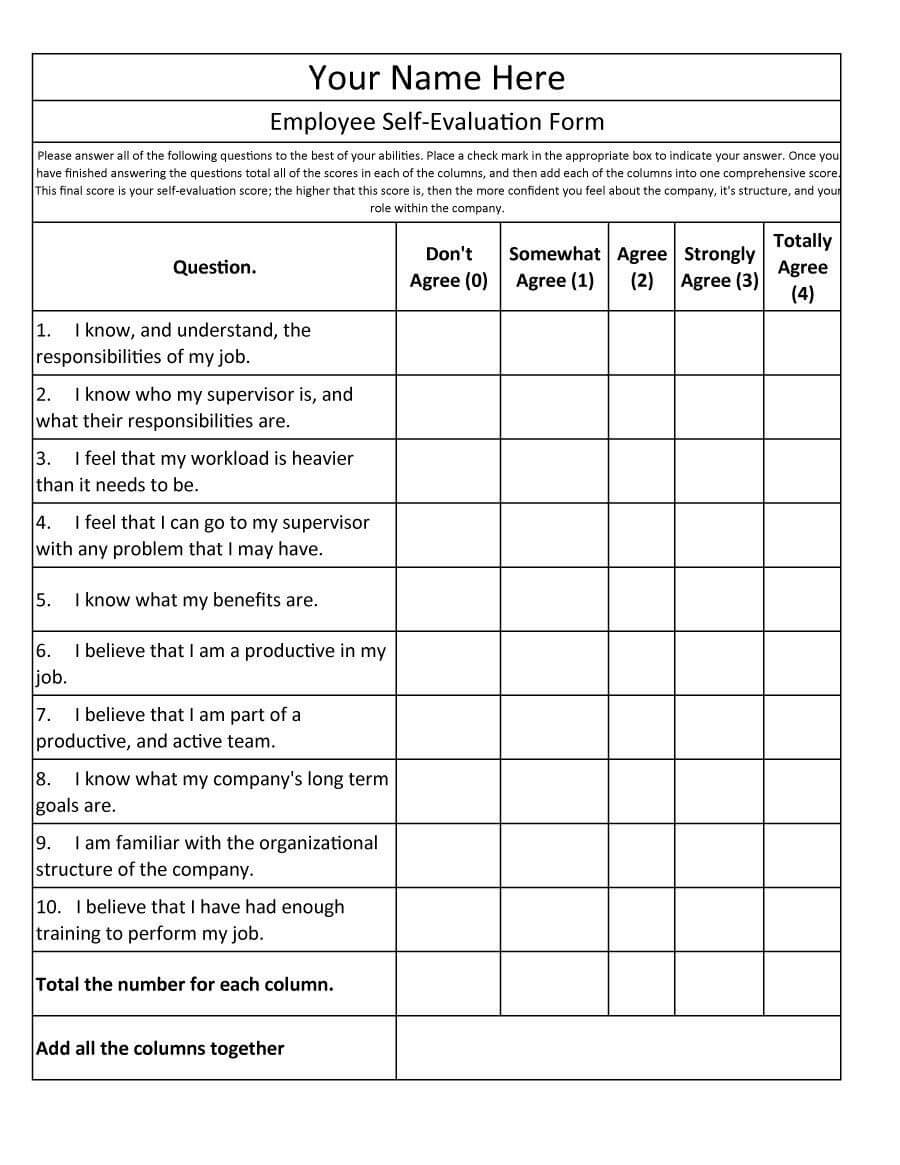 Employee Self Evaluation Form Regarding Blank Evaluation Form Template