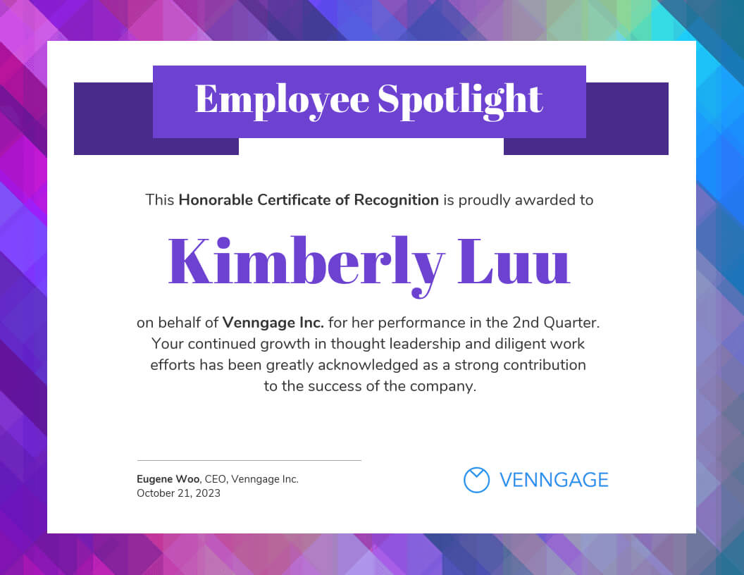 Employee Spotlight Certificate Of Recognition Template Pertaining To Leadership Award Certificate Template