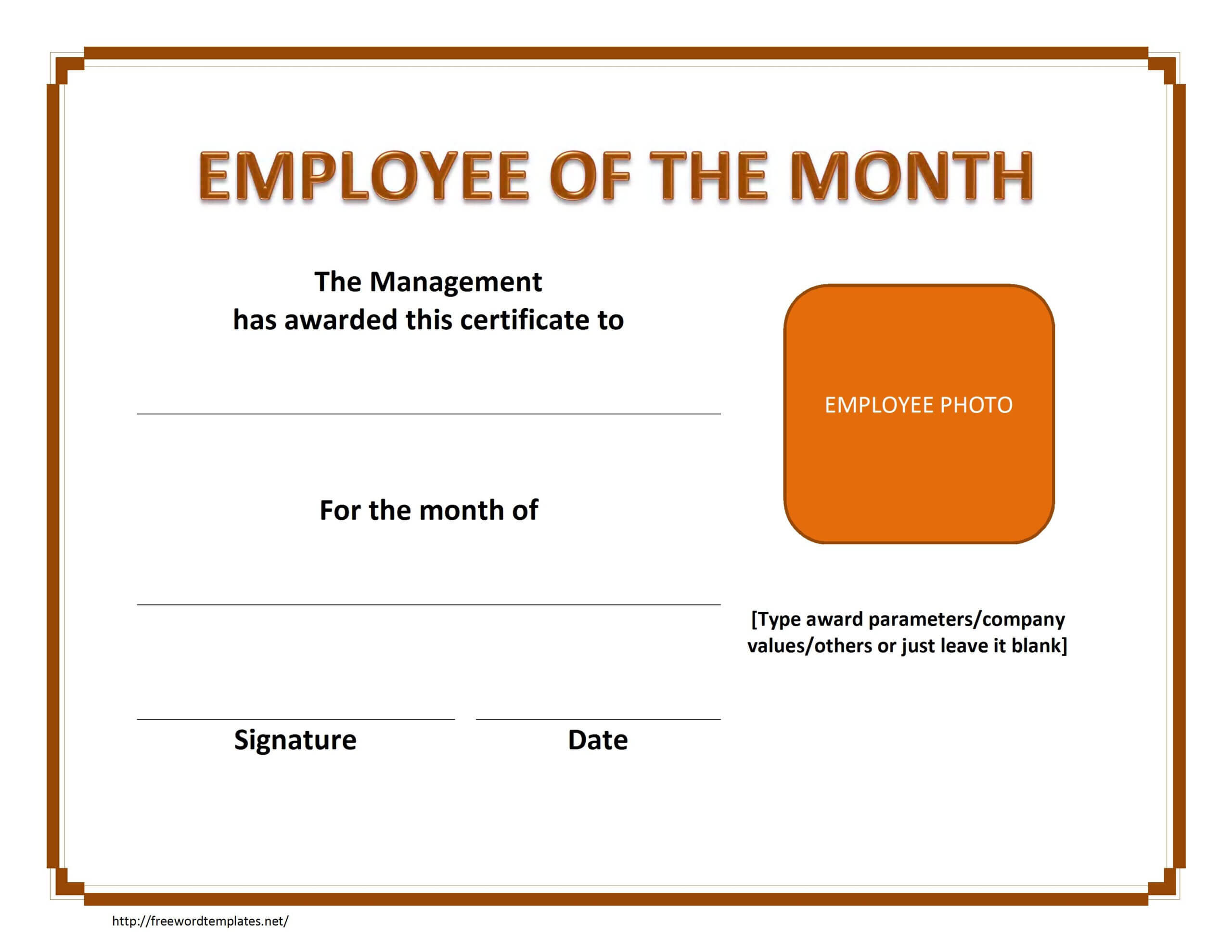 Employee The Month Certificate Template Free Microsoft Word Inside Employee Of The Month Certificate Template
