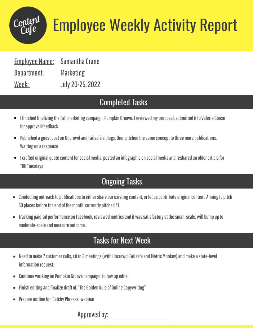 Employee Weekly Report Inside Marketing Weekly Report Template