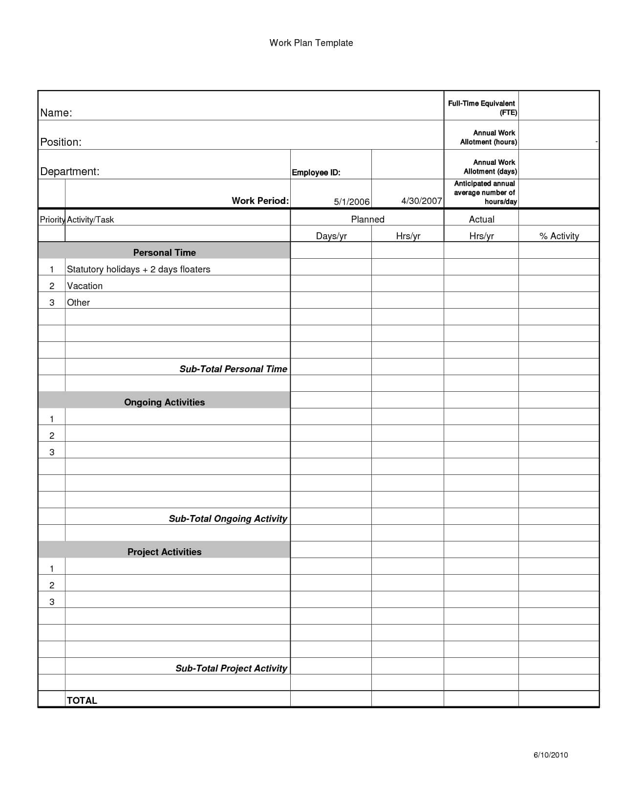 Employee Work Plan Template Word | Label Template Word, How Pertaining To Work Plan Template Word