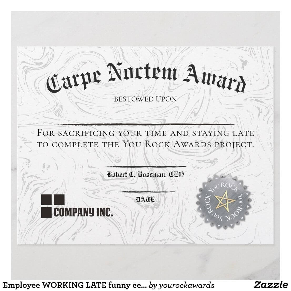 Employee Working Late Funny Certificate Award | Zazzle In Funny Certificates For Employees Templates