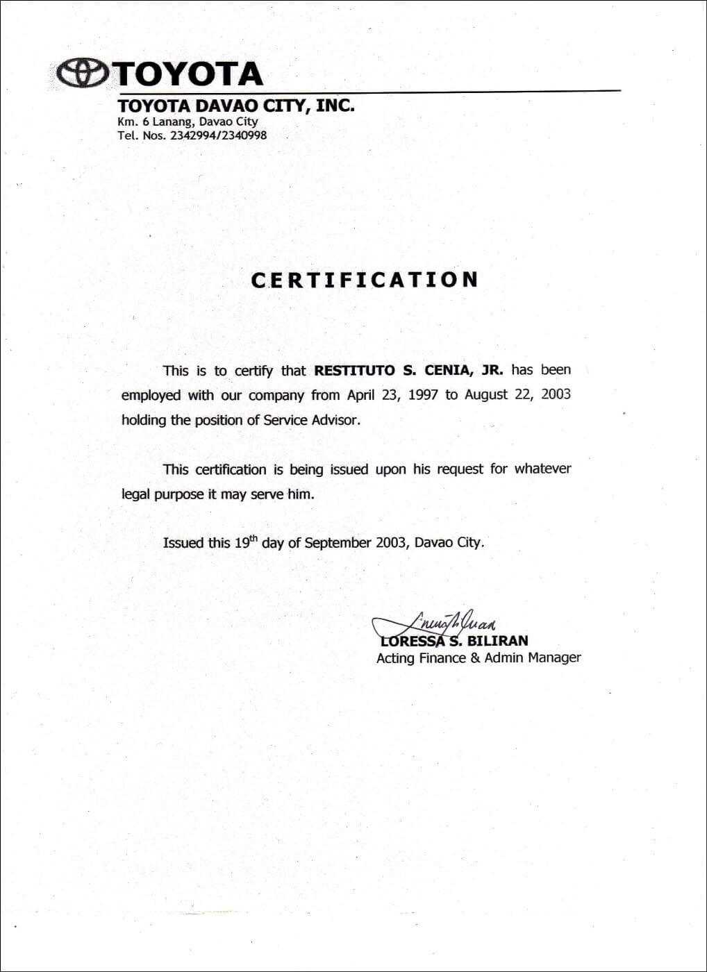 Employment Certificate Sample Best Templates Pinterest For Certificate Of Service Template Free