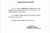Employment Certificate Sample Best Templates Pinterest throughout Template Of Certificate Of Employment