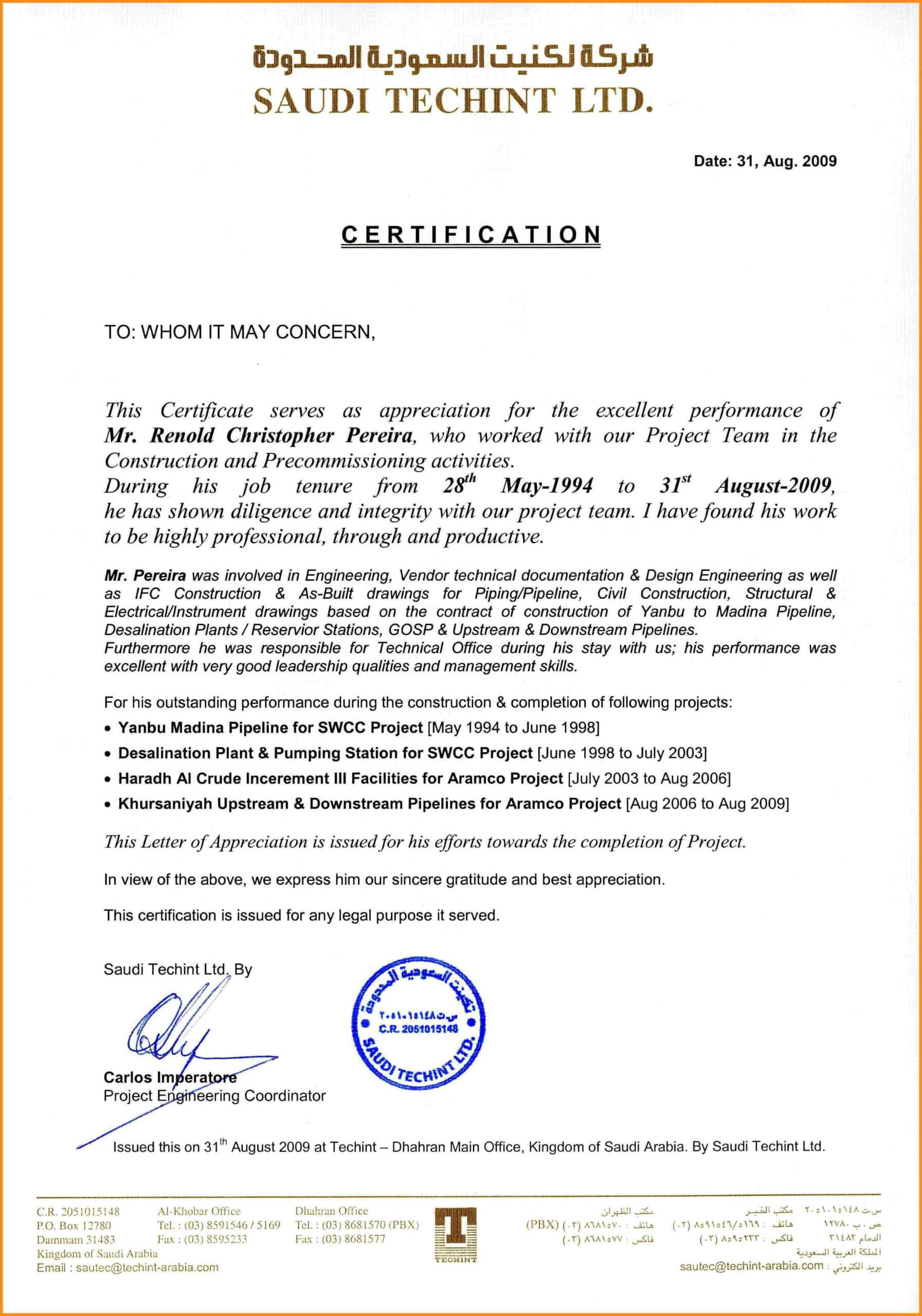 Employment Certificate Template Visa New Experience Letter For Good Job Certificate Template