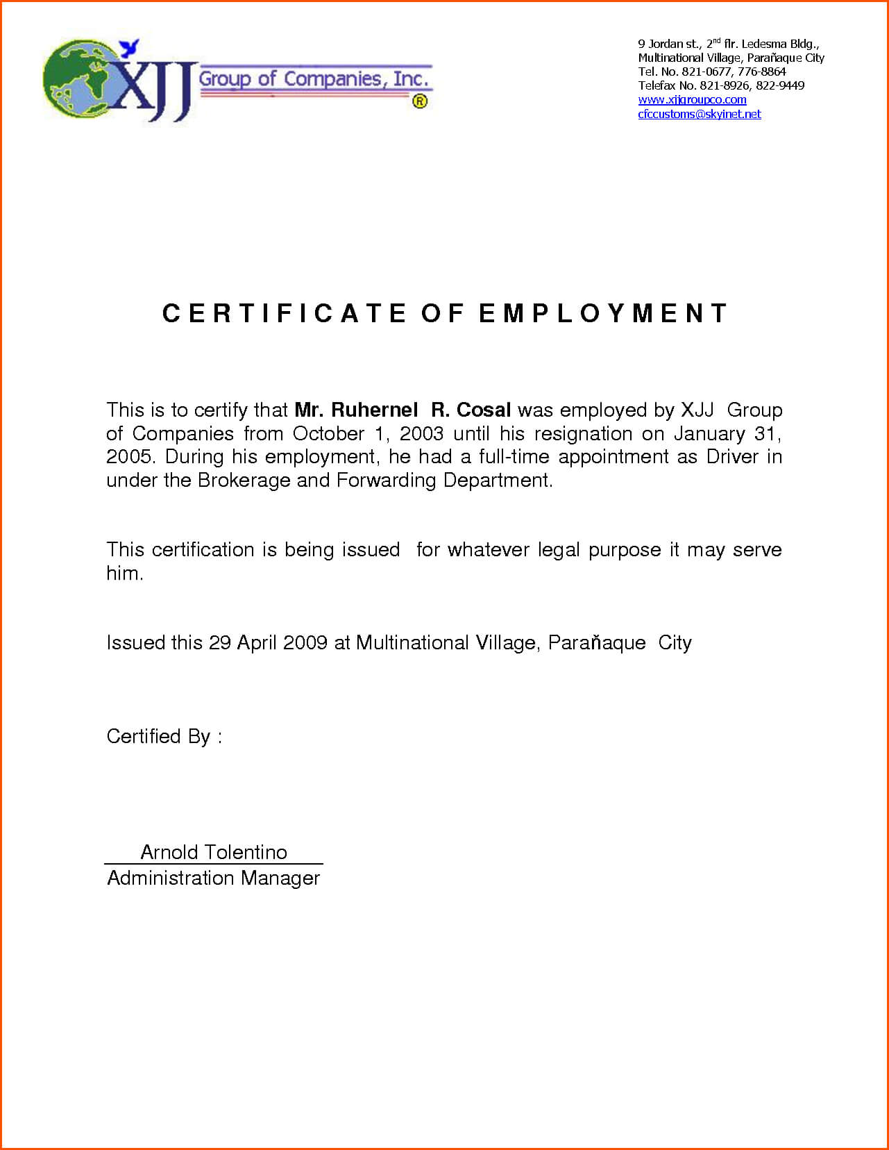 Employment Certification Related Keywords Amp Suggestions With Regard To Employee Certificate Of Service Template