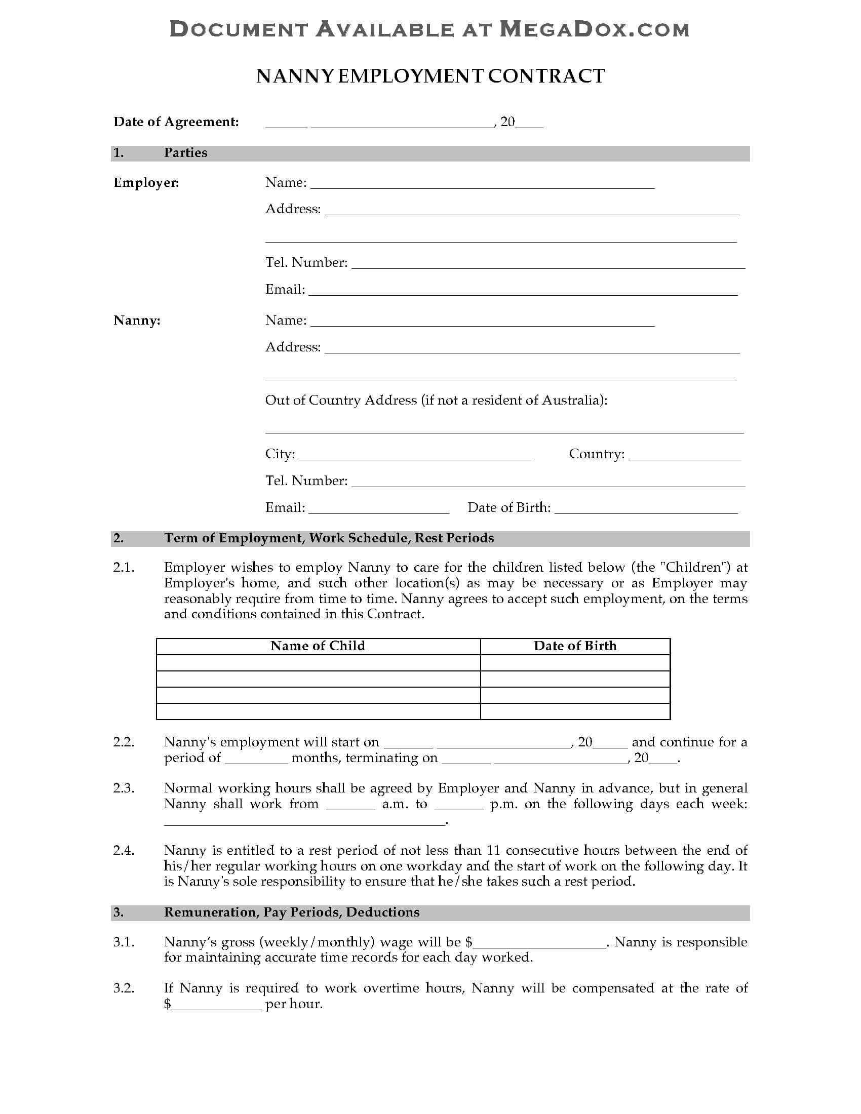 Employment Contract Template Quebec | Professional Resumes Pertaining To Nanny Contract Template Word