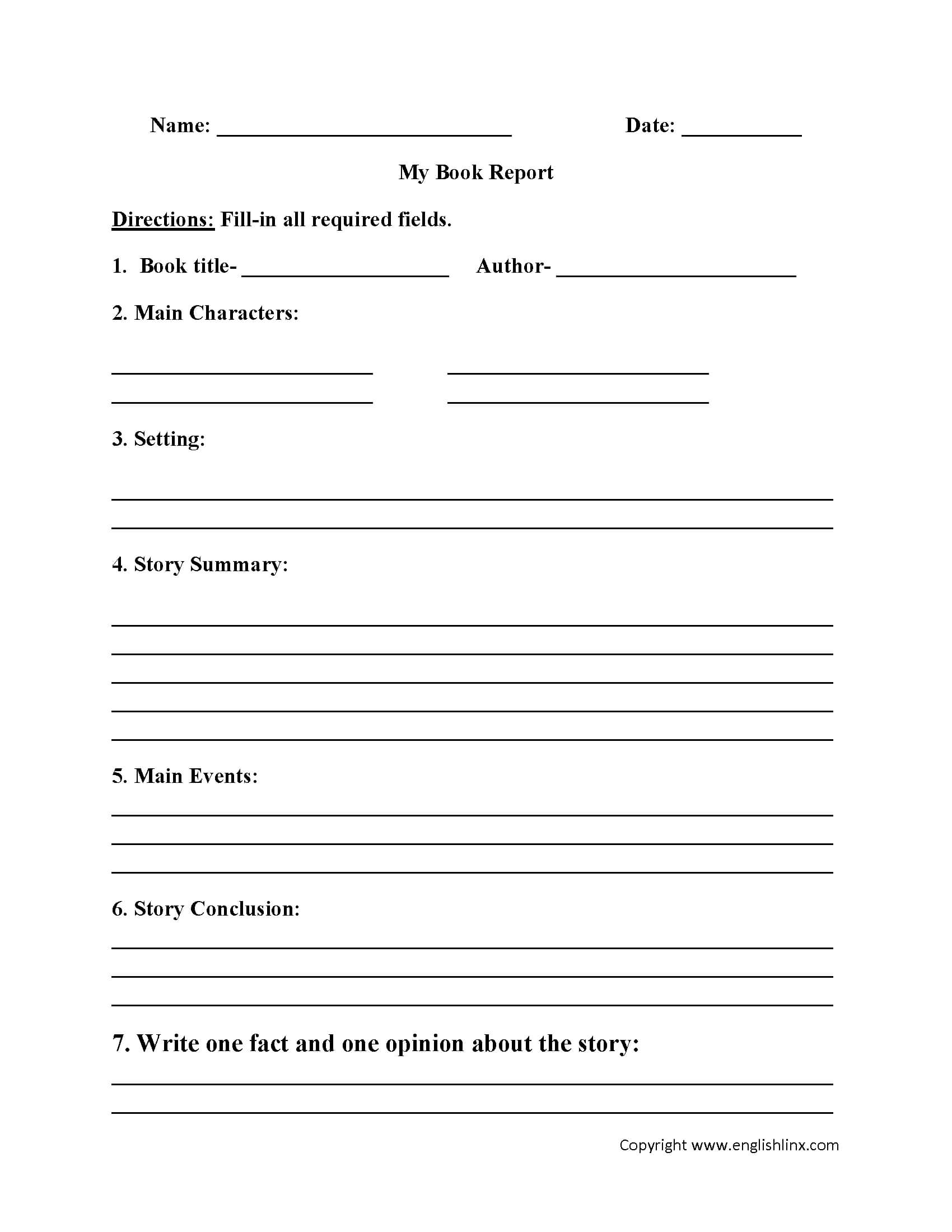 Englishlinx | Book Report Worksheets Within Book Report Template 6Th Grade