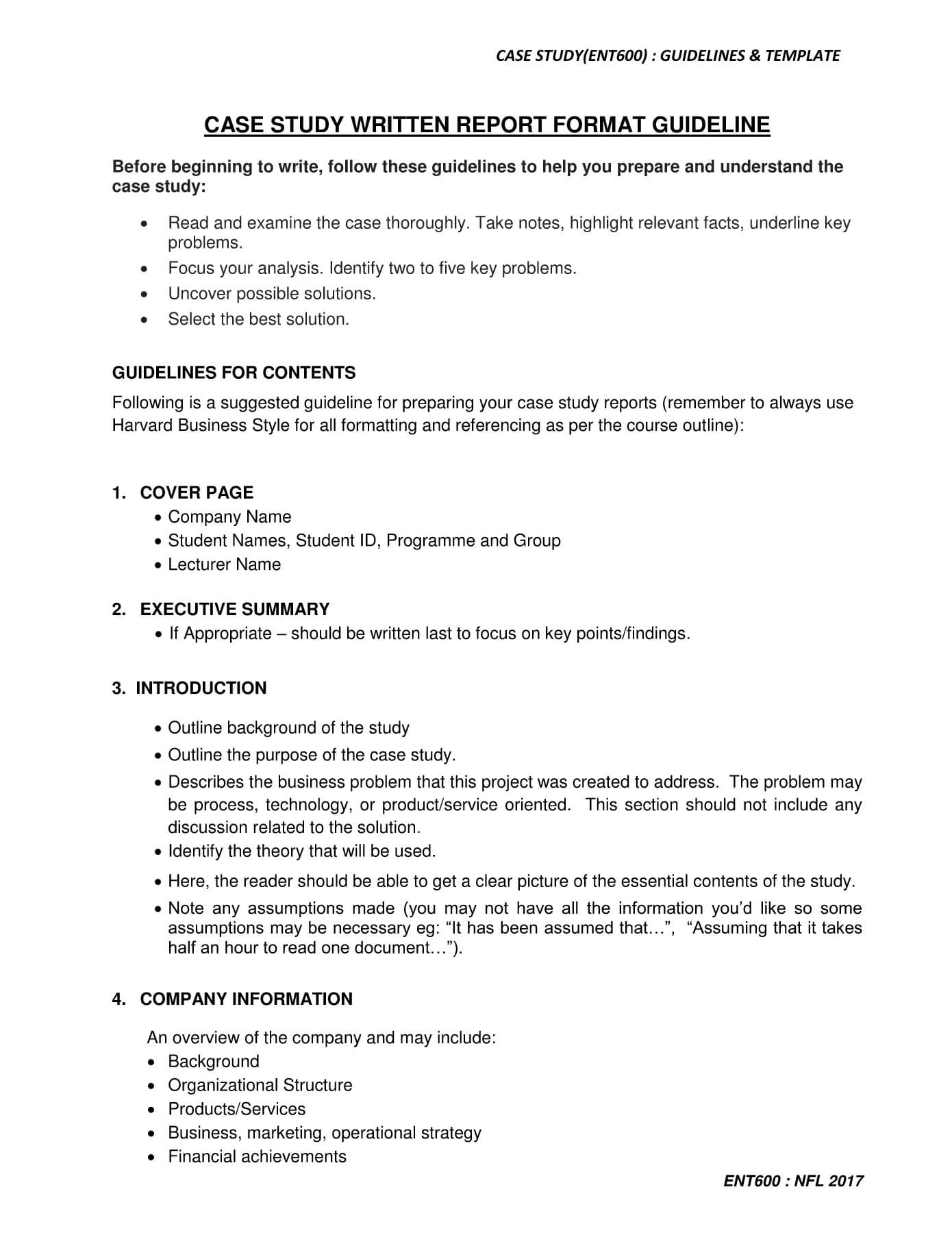 Ent600 Case Study Guidelines & Template Pages 1 – 5 – Text Pertaining To Report Content Page Template