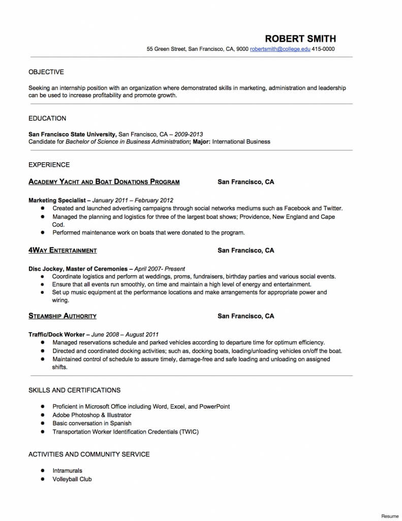 Entry Level Resume Template Traditional Electrical Regarding College Student Resume Template Microsoft Word