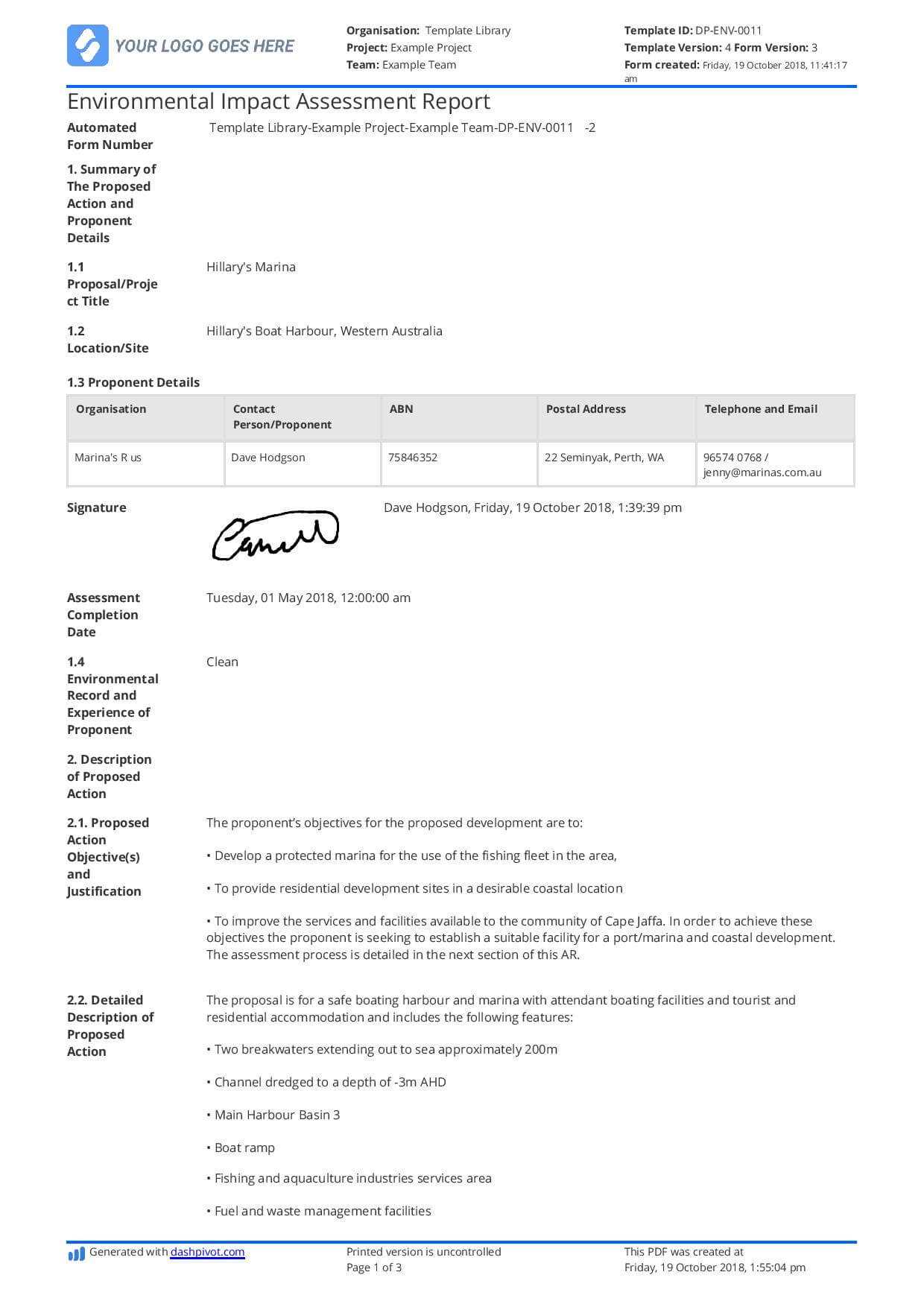 Environmental Impact Assessment Report Template – Use It Free Inside Environmental Impact Report Template