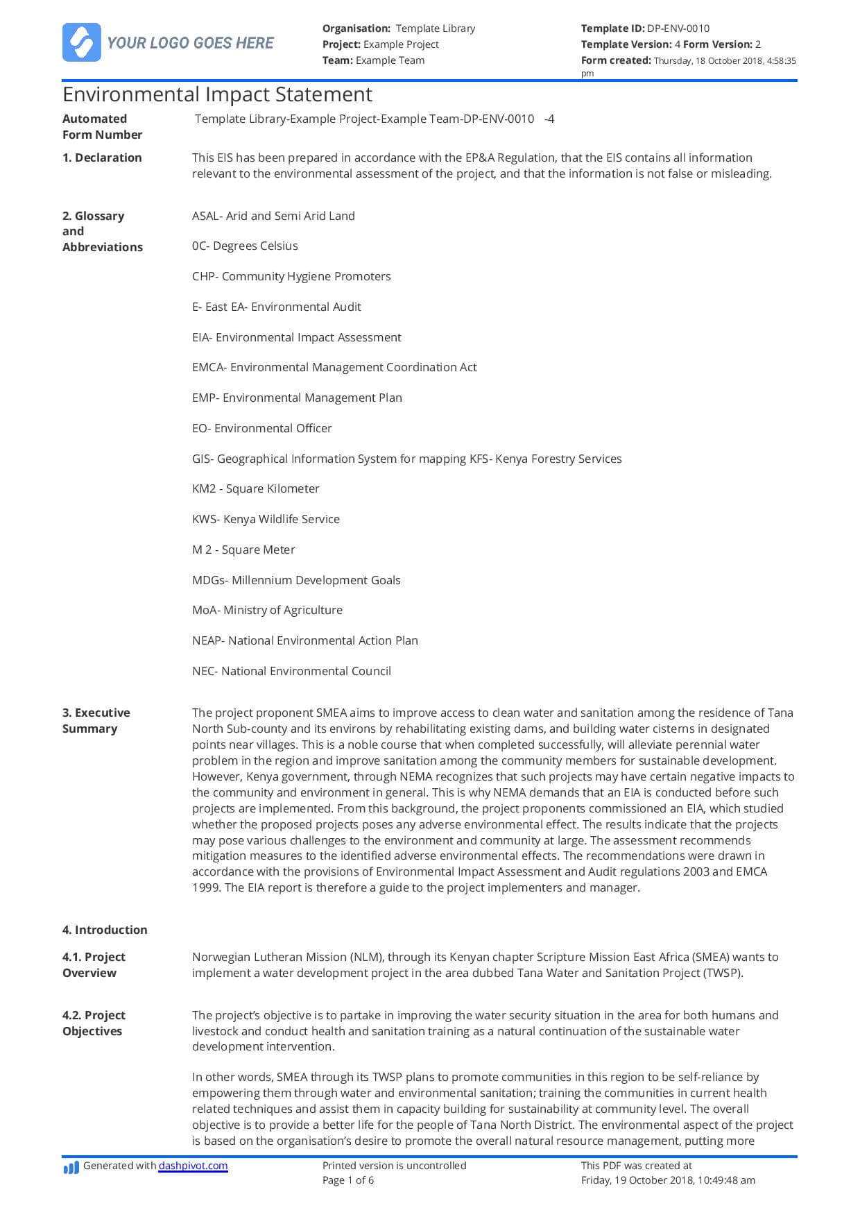 Environmental Impact Statement Example (Free And Customisable) Intended For Environmental Impact Report Template