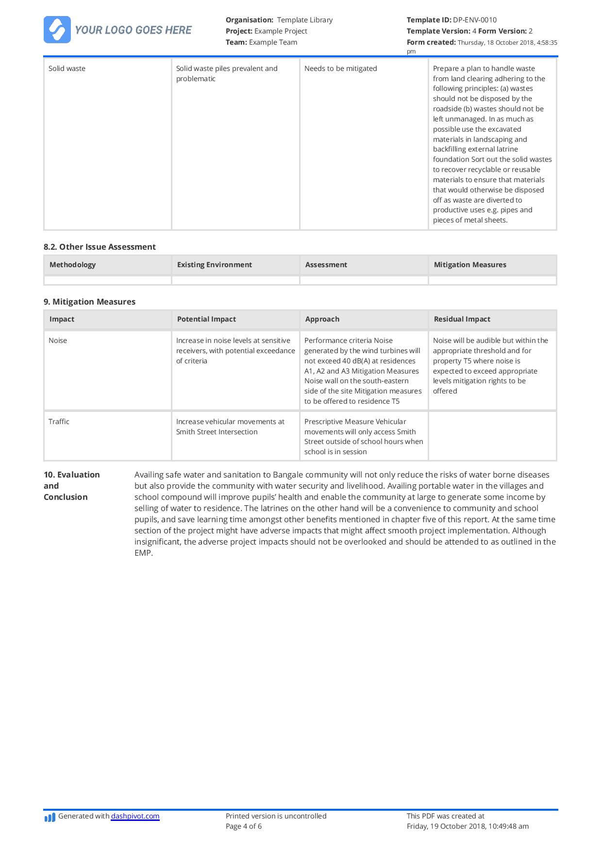 Environmental Impact Statement Example (Free And Customisable) With Environmental Impact Report Template