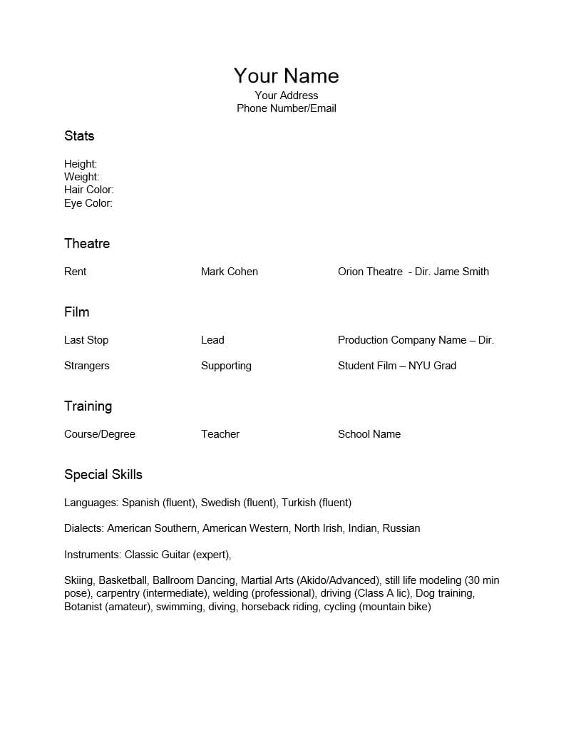 Epub] Resume For Actors Template – 6.6Mb Pertaining To Theatrical Resume Template Word