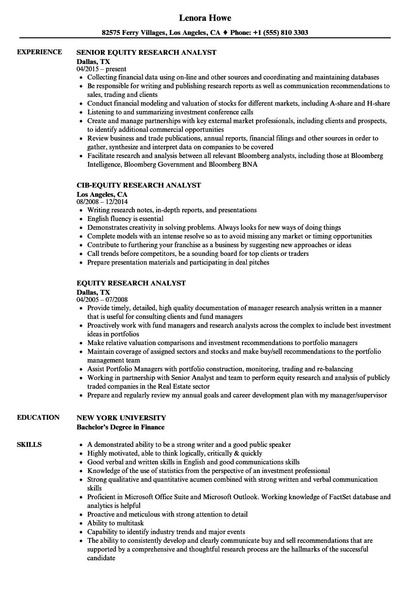 Equity Research Analyst Resume Samples | Velvet Jobs Within Stock Analyst Report Template