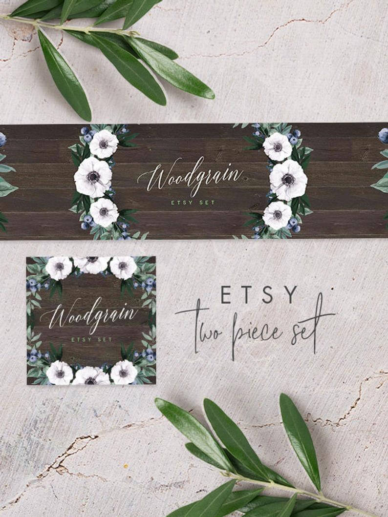 Etsy Banner & Avatar Template, Custom Listing, Reserved, Sale, Banner,  Templett, Green, Pretty, Paint, Watercolor, Wooden, Woodgrain With Etsy Banner Template