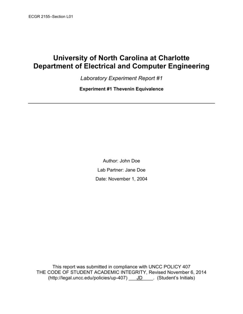 Example Lab Report – Electrical And Computer Engineering At Unc Within Engineering Lab Report Template