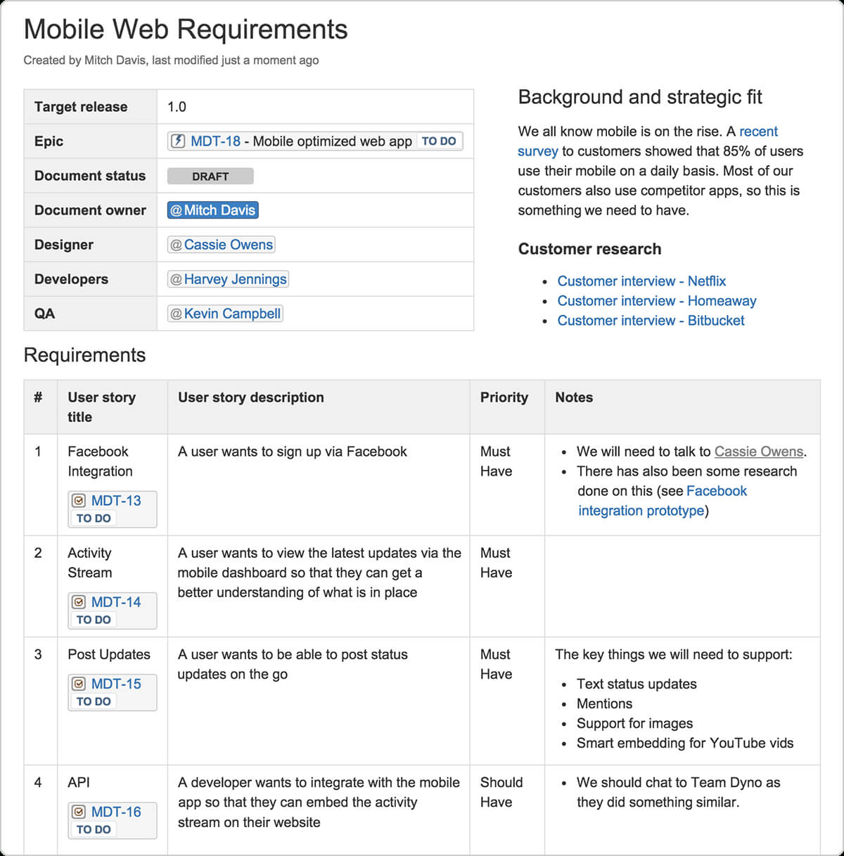 Example Product Requirements Document | Atlassian Agile Intended For User Story Template Word