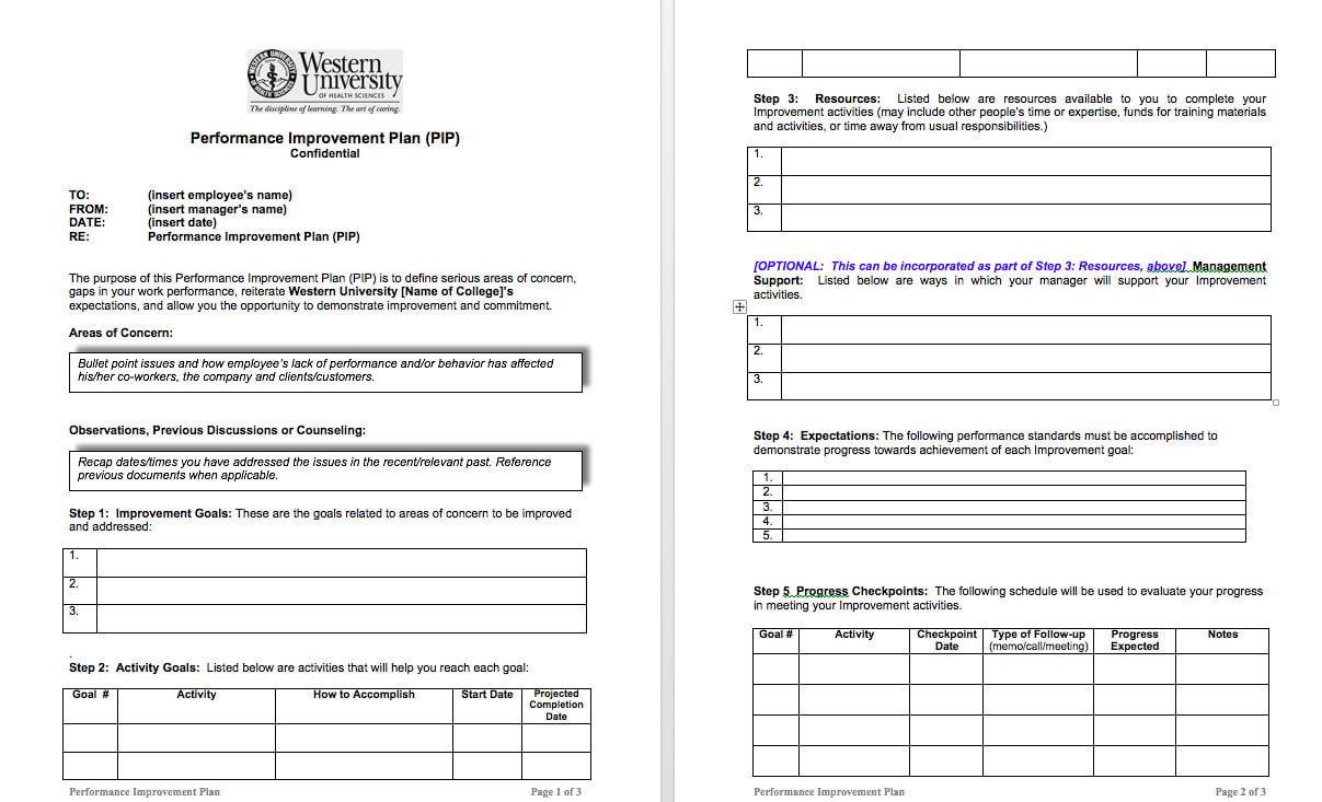 Examples Of Performance Improvement Plans For Employees With Regard To Performance Improvement Plan Template Word