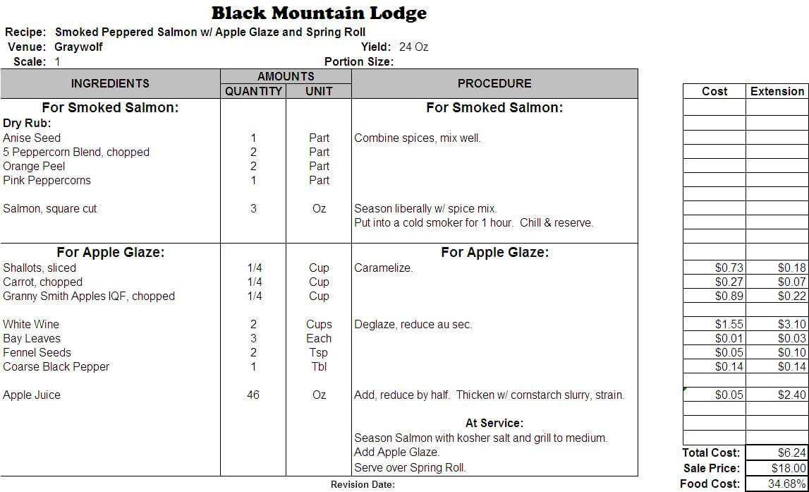 Excel Recipe Template For Chefs - Chefs Resources With Regard To Restaurant Recipe Card Template