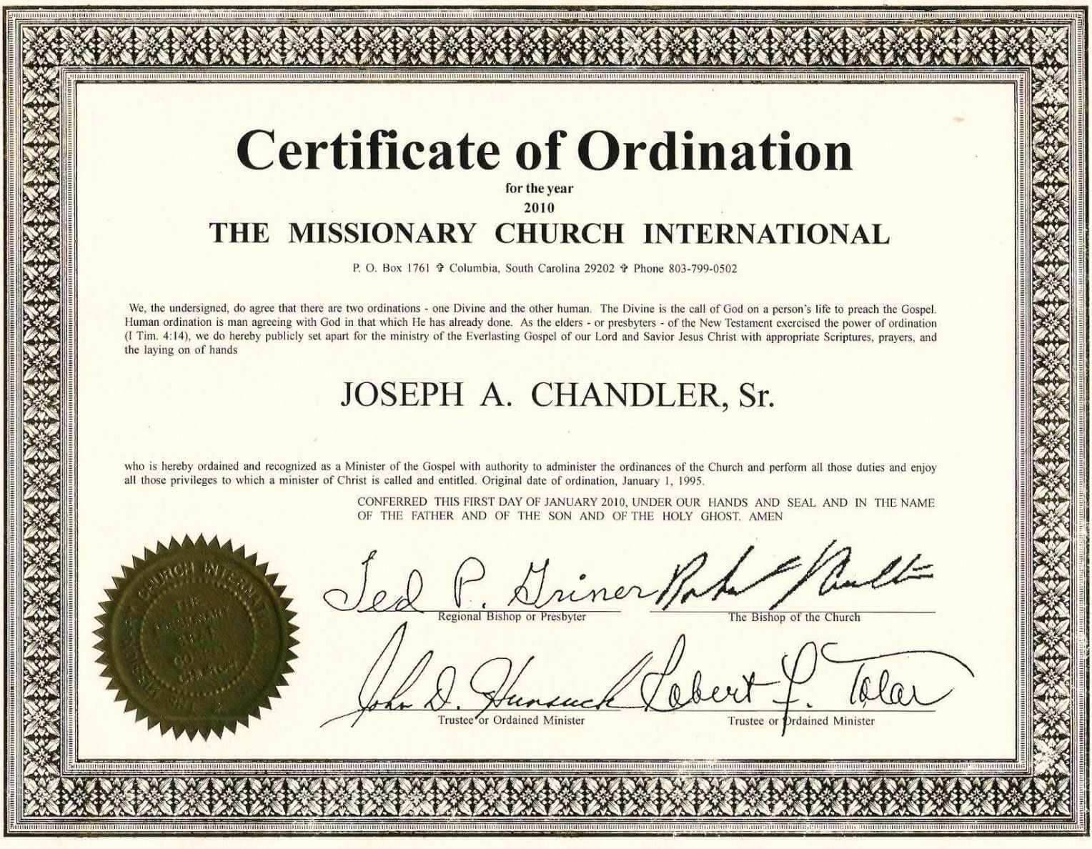 Exceptional Printable Ordination Certificate | Dan's Blog Inside Certificate Of Ordination Template