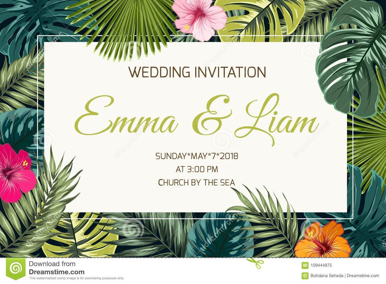 Exotic Tropical Jungle Wedding Event Invitation Stock Vector Within Event Invitation Card Template