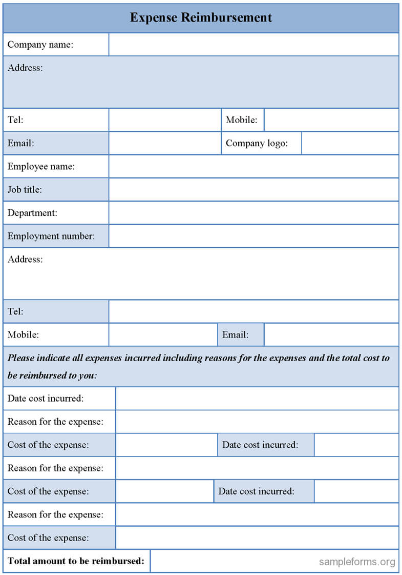 Expense Reimbursement Form : Sample Forms With Reimbursement Form Template Word