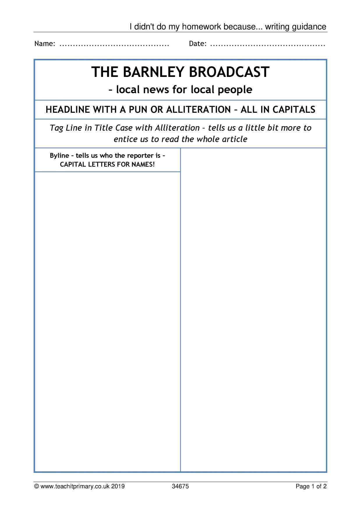 Eyfs | Ks1 | Ks2 | Newspapers | Teachit Primary Intended For Report Writing Template Ks1