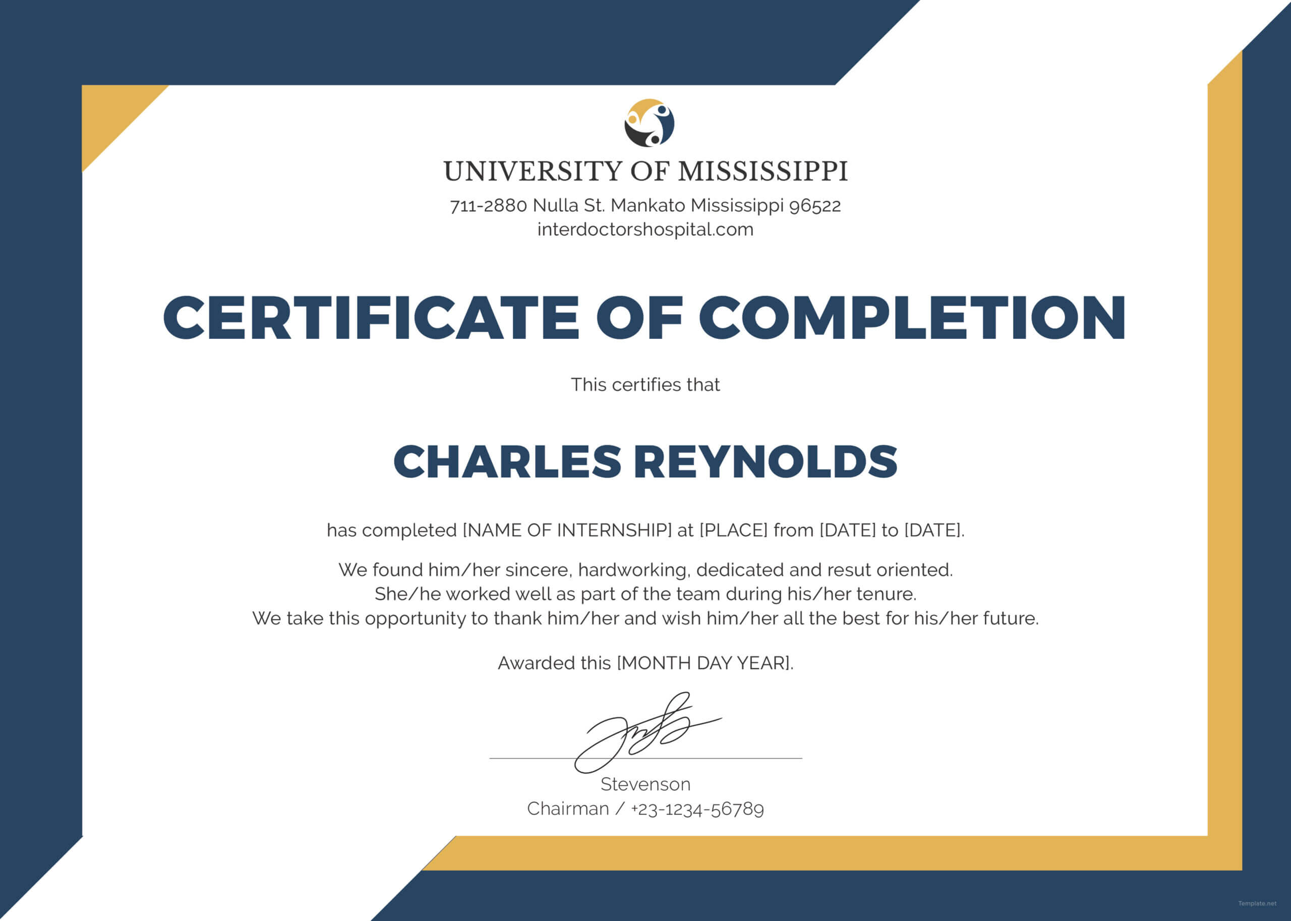 🥰free Certificate Of Completion Template Sample With Example🥰 Inside Free Certificate Of Completion Template Word