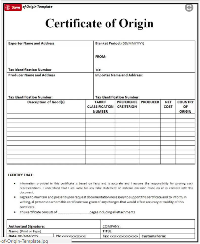🥰free Printable Certificate Of Origin Form Template [Pdf For Certificate Of Manufacture Template