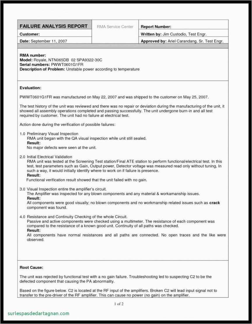 Failure Analysis Report Template Throughout Failure Analysis Report Template