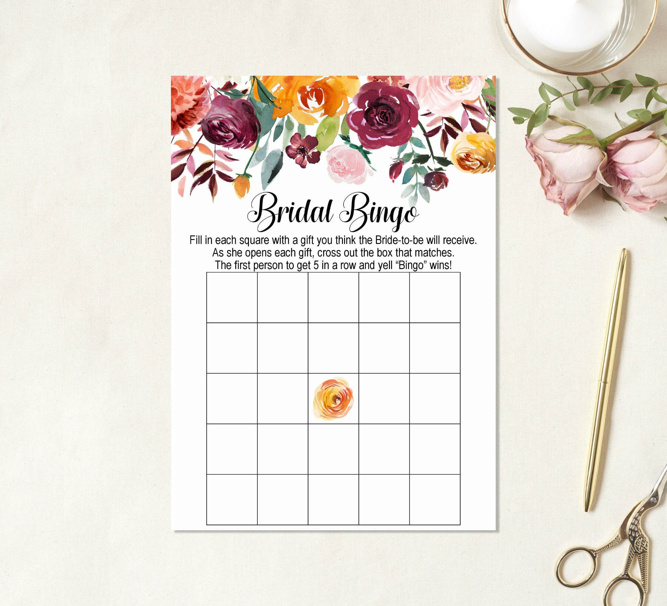 Fall Bridal Shower Bingo Cards, Bridal Shower Game Printable Inside Blank Bridal Shower Bingo Template