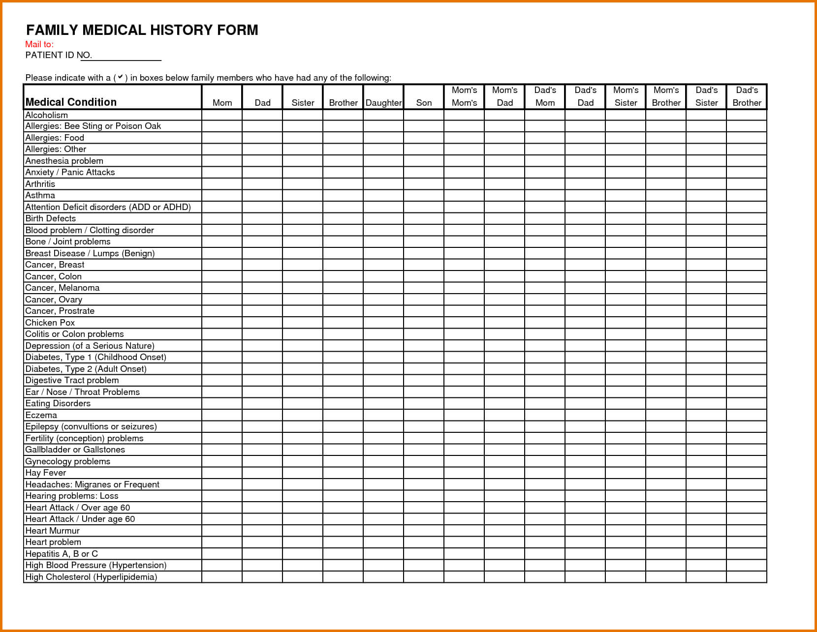 Family Medical History Forms Templates | Medical History For Medical History Template Word