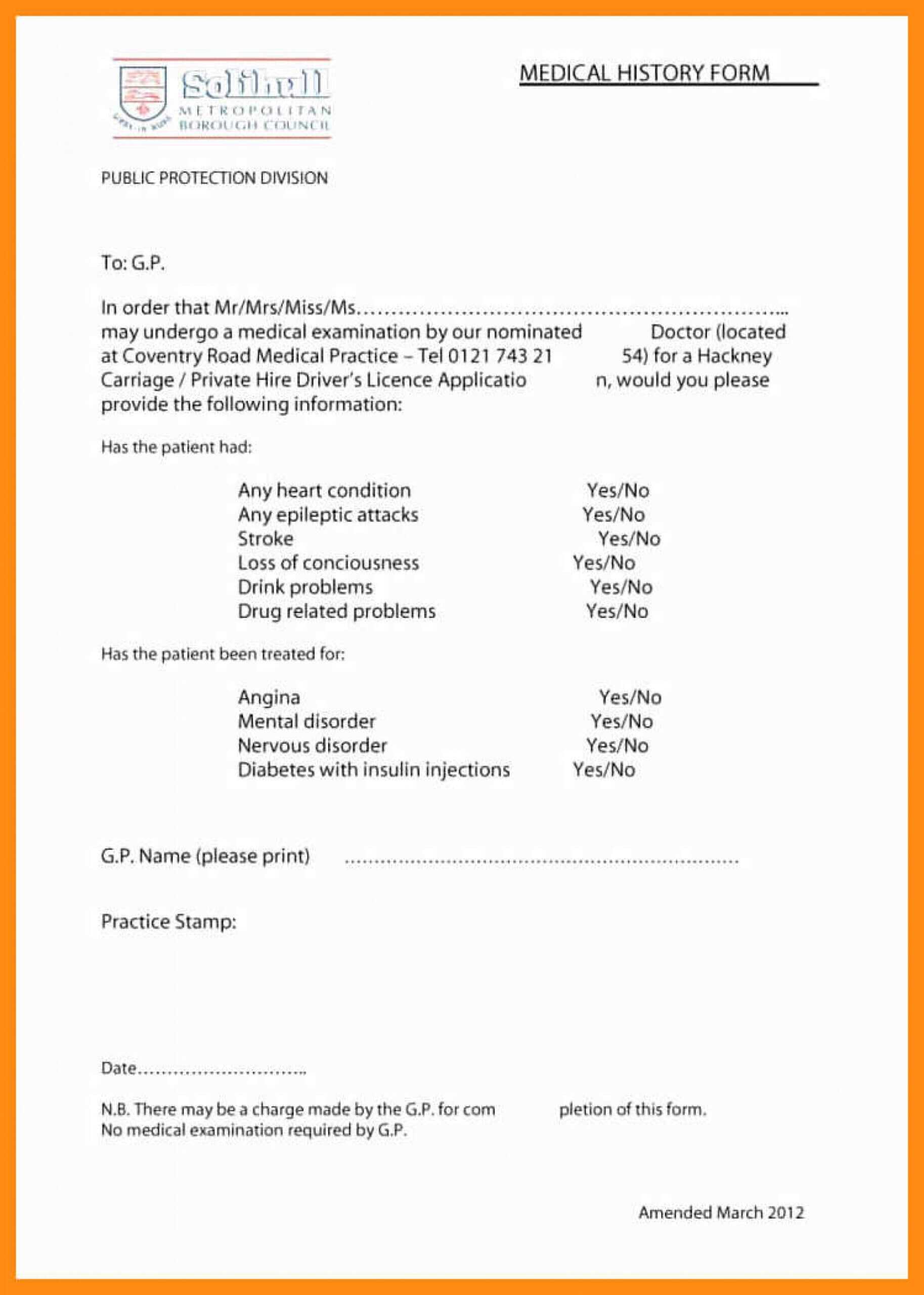 Fantastic Patient Medical History Form Template Ideas New Inside History And Physical Template Word