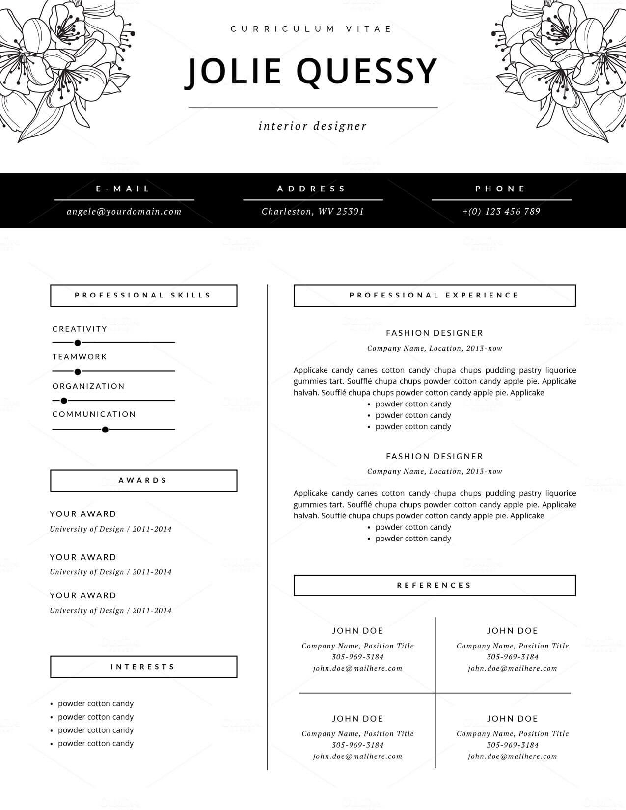 Fashion Resume Template | Cvthis Paper Fox On Creative Throughout Resume Templates Microsoft Word 2010