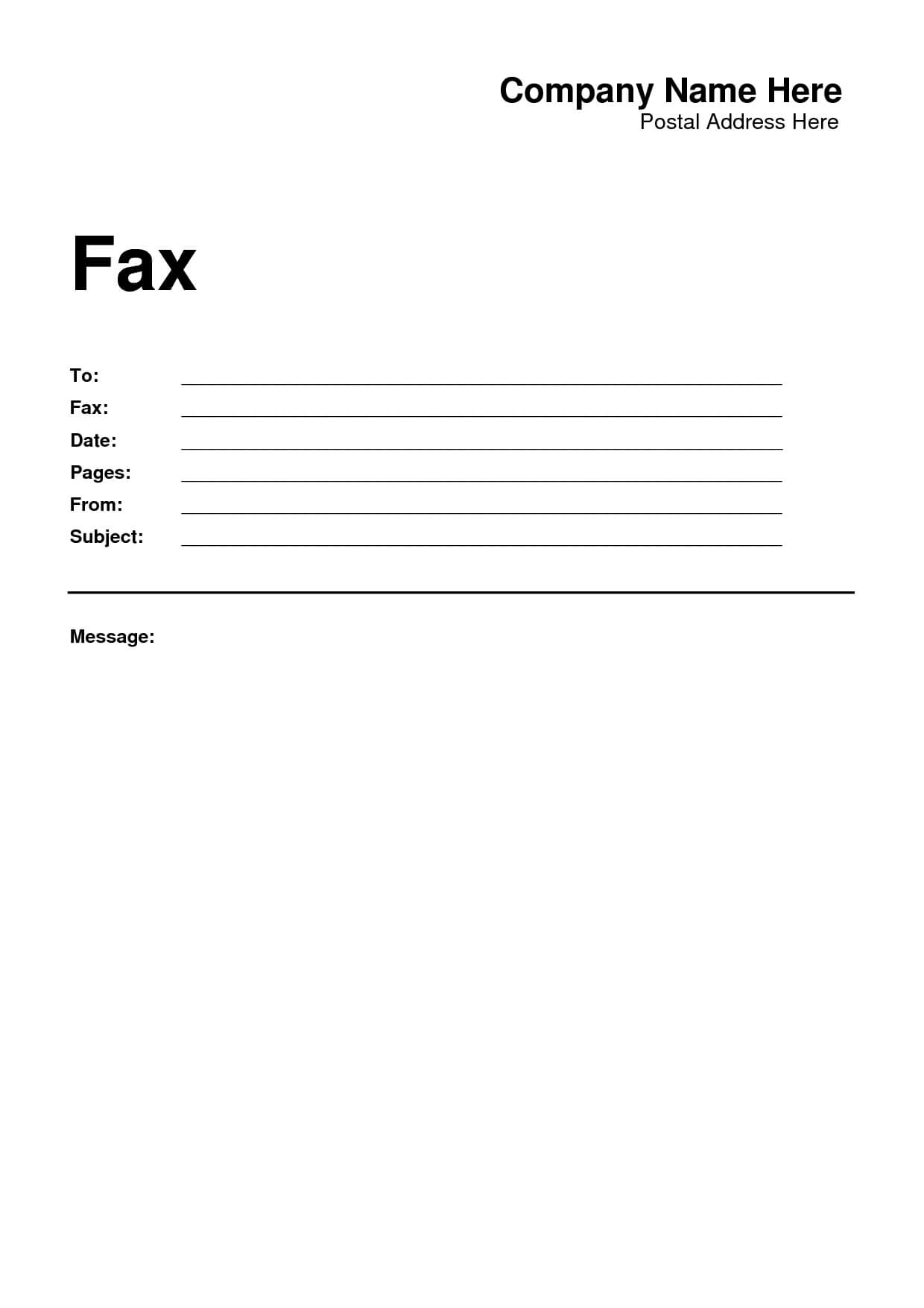 Fax Cover Sheet Template Word Spreadsheet Examples Printable With Regard To Fax Template Word 2010