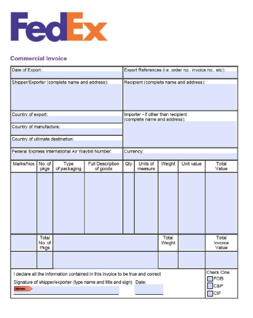 Fedex Invoice Template | Apcc2017 Throughout Commercial Invoice Template Word Doc