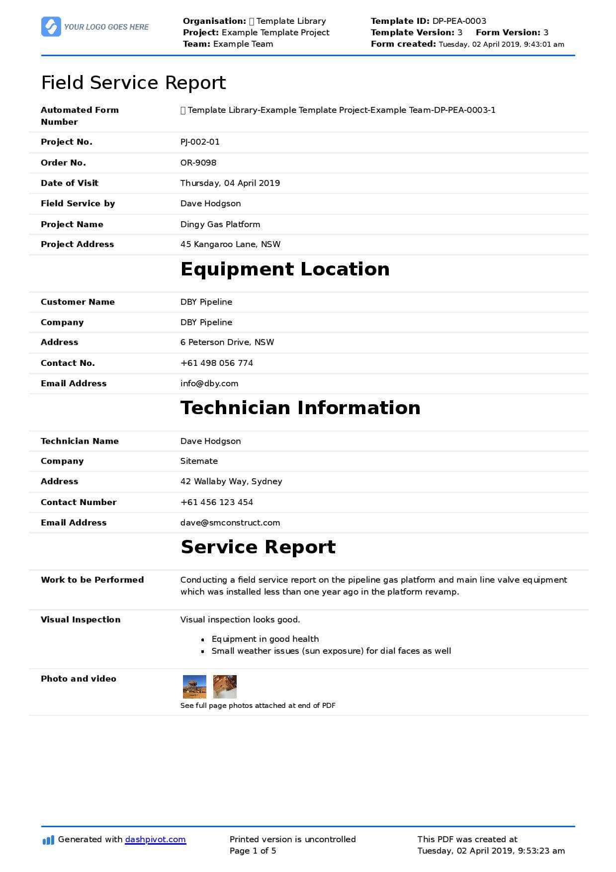 Field Service Report Template (Better Format Than Word Inside Field Report Template