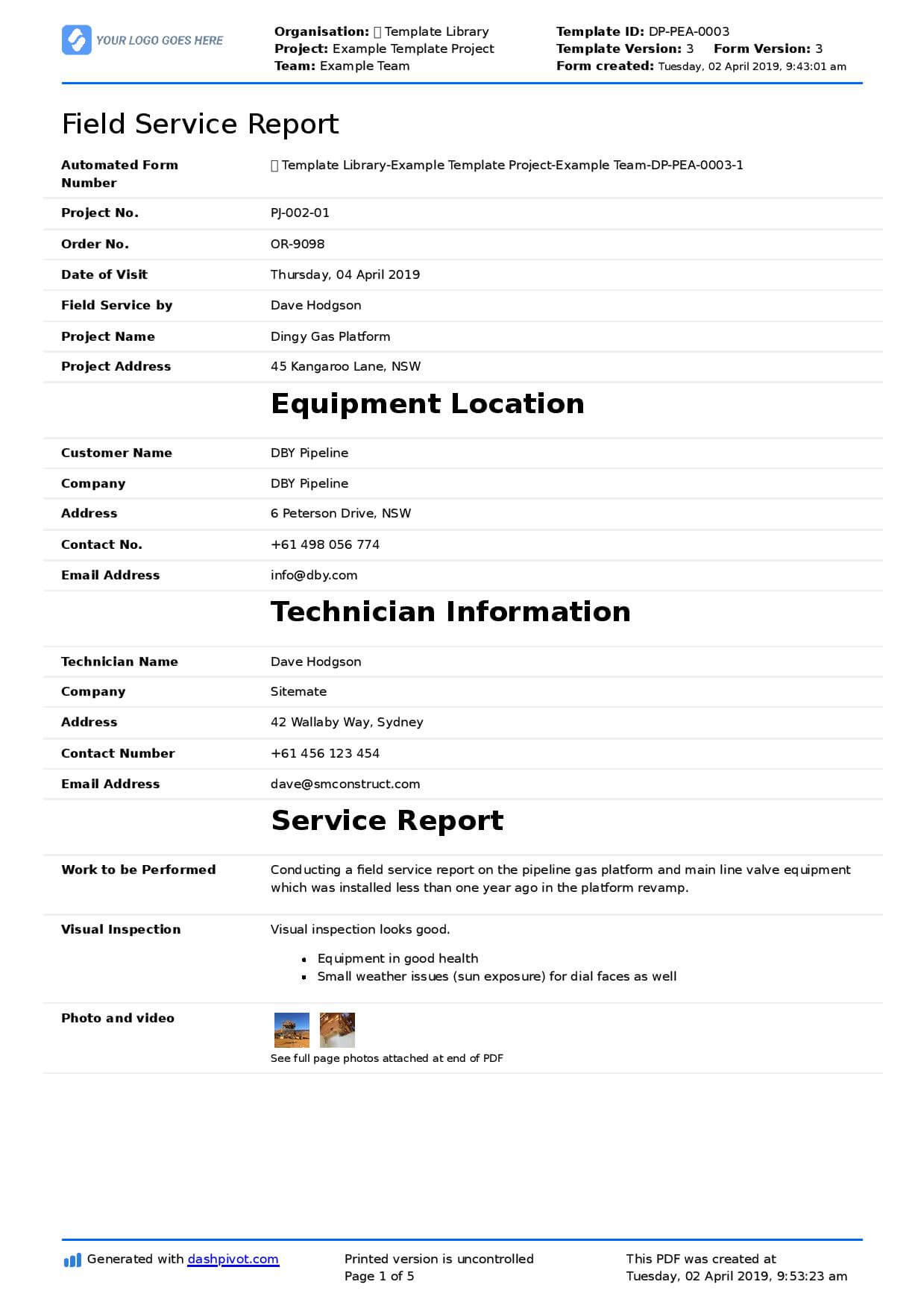 Field Service Report Template (Better Format Than Word With Regard To Report Content Page Template