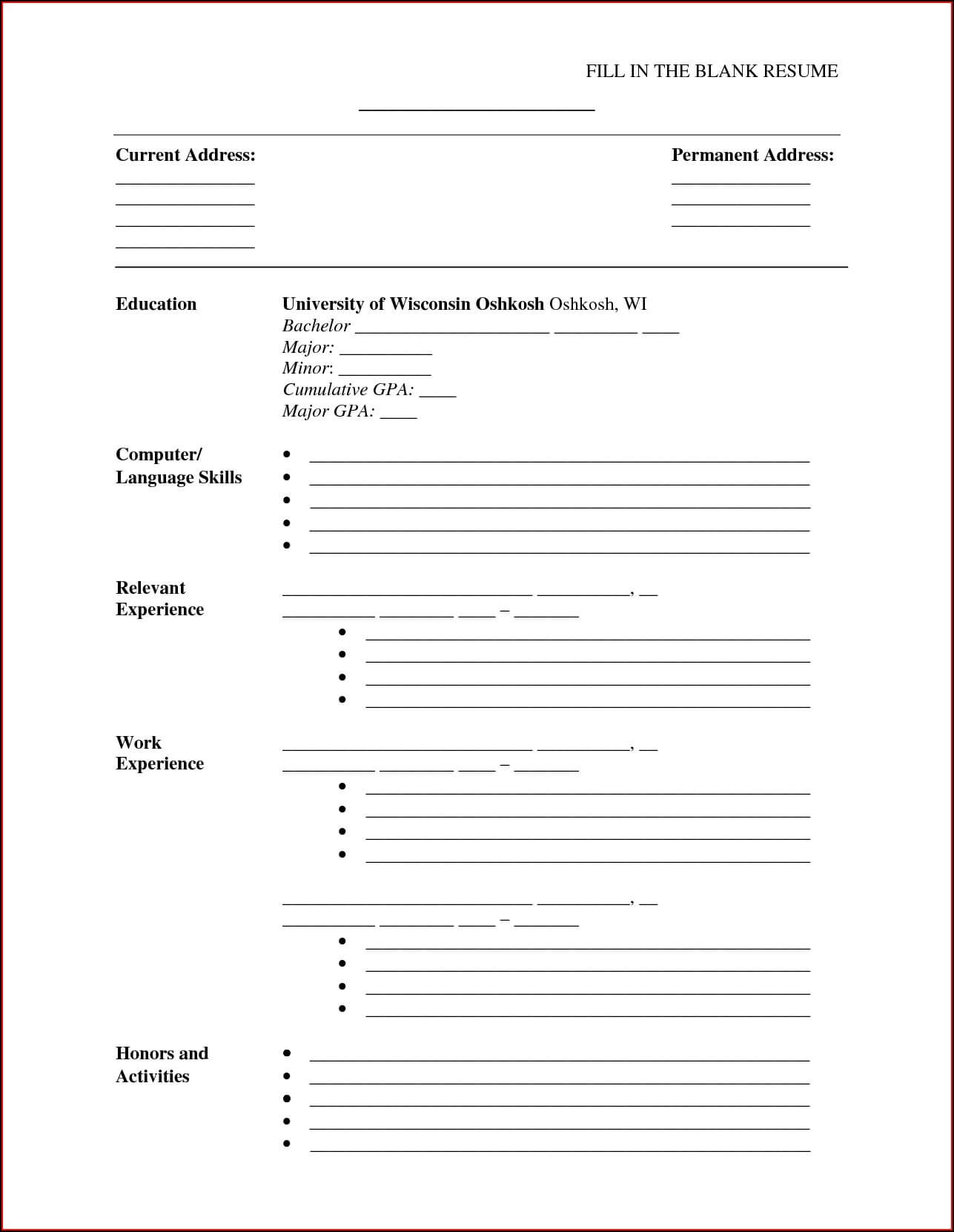 Fill In Blank Resume | Summary For Resume – Kcdrwebshop Throughout Free Blank Cv Template Download