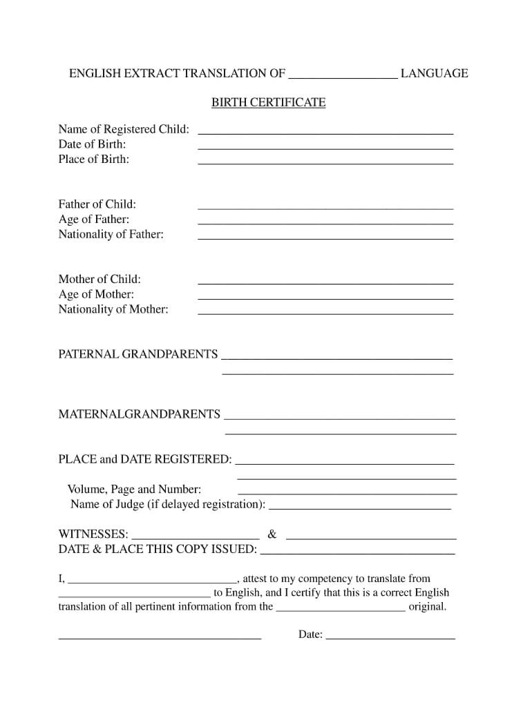 Fillable Birth Certificate Template For Translation - Fill Throughout Birth Certificate Translation Template English To Spanish