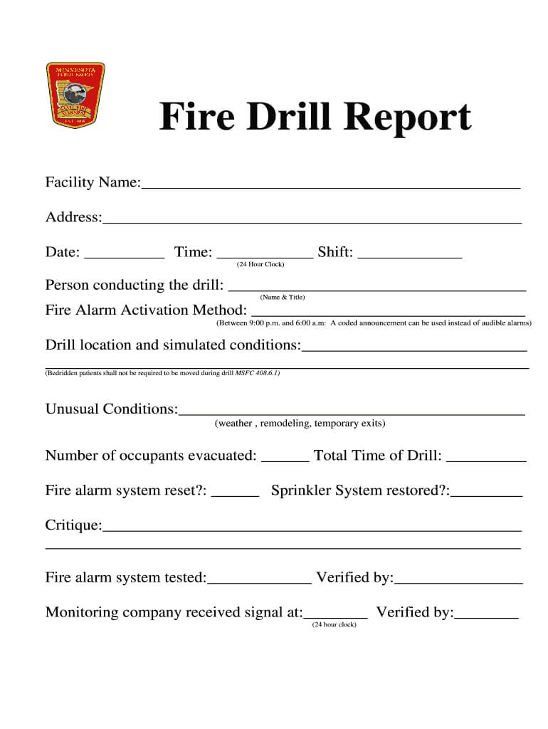 Fire Drill Report Template – Fill Online, Printable With Emergency Drill Report Template
