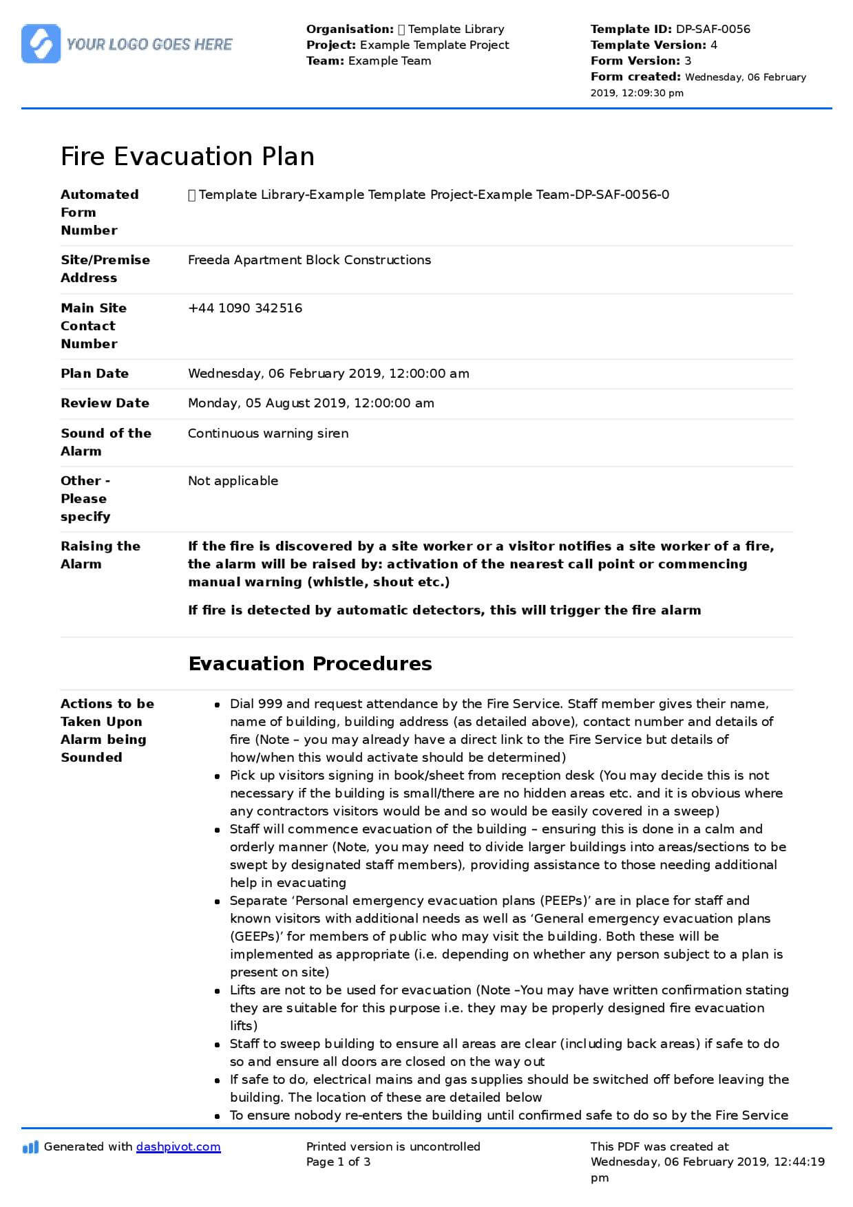 Fire Evacuation Plan Template – Free And Customisable Template Pertaining To Fire Evacuation Drill Report Template