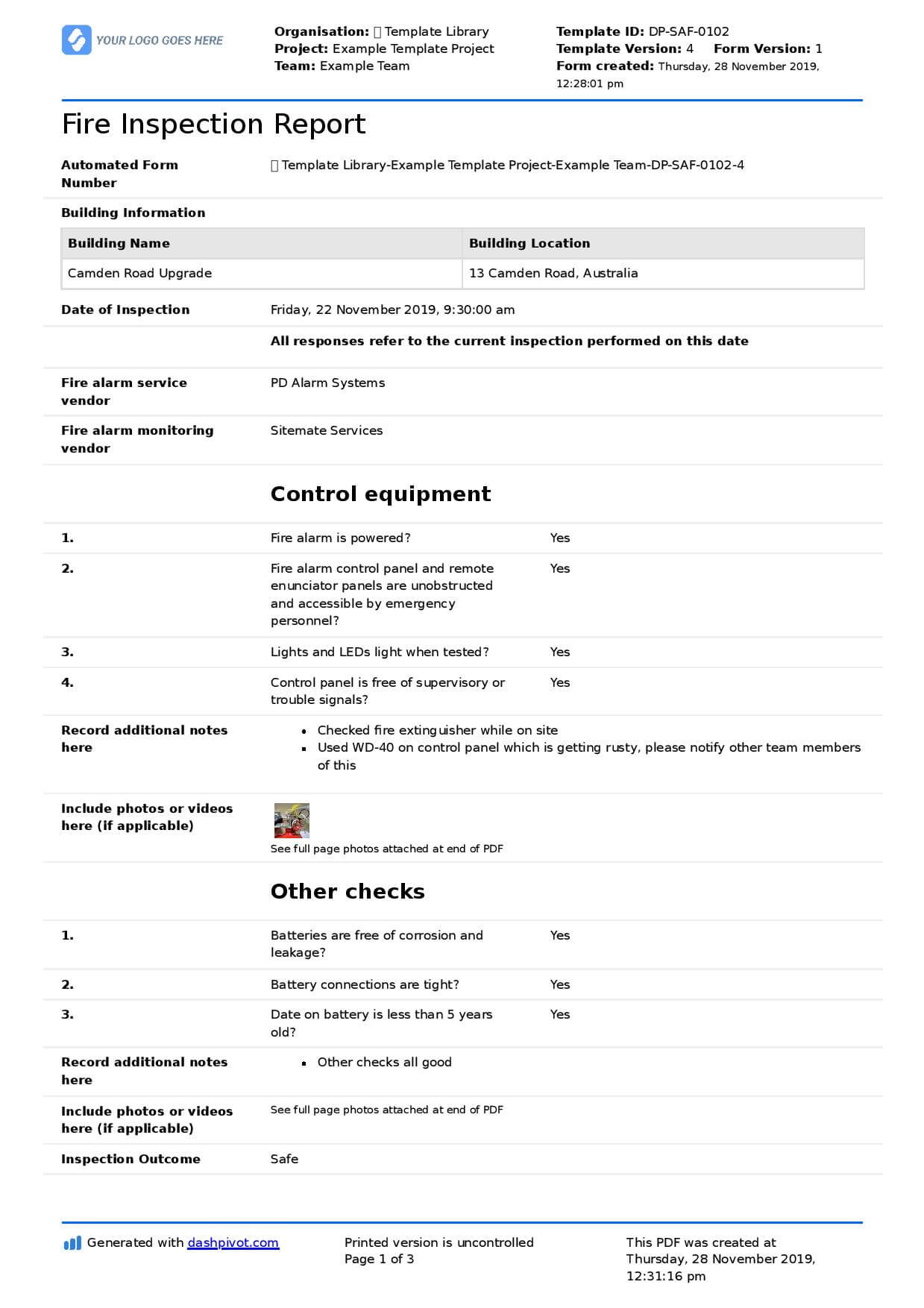 Fire Inspection Report Template (Free And Editable Form Within Part Inspection Report Template
