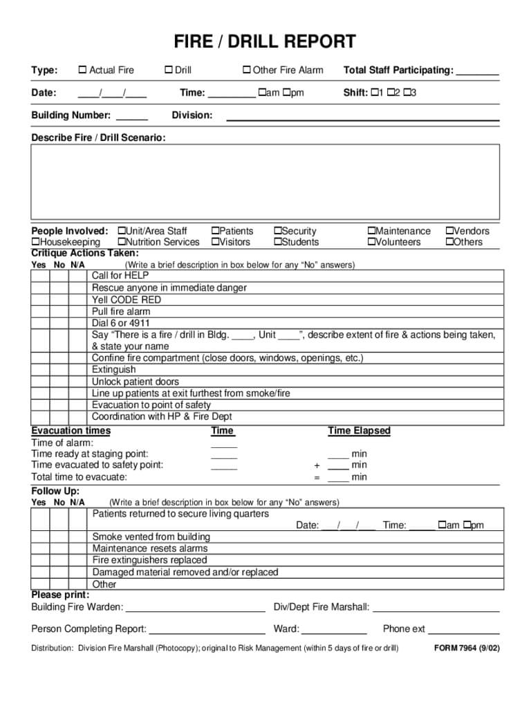 Fire Or Drill Report Form Free Download Inside Fire Evacuation Drill Report Template