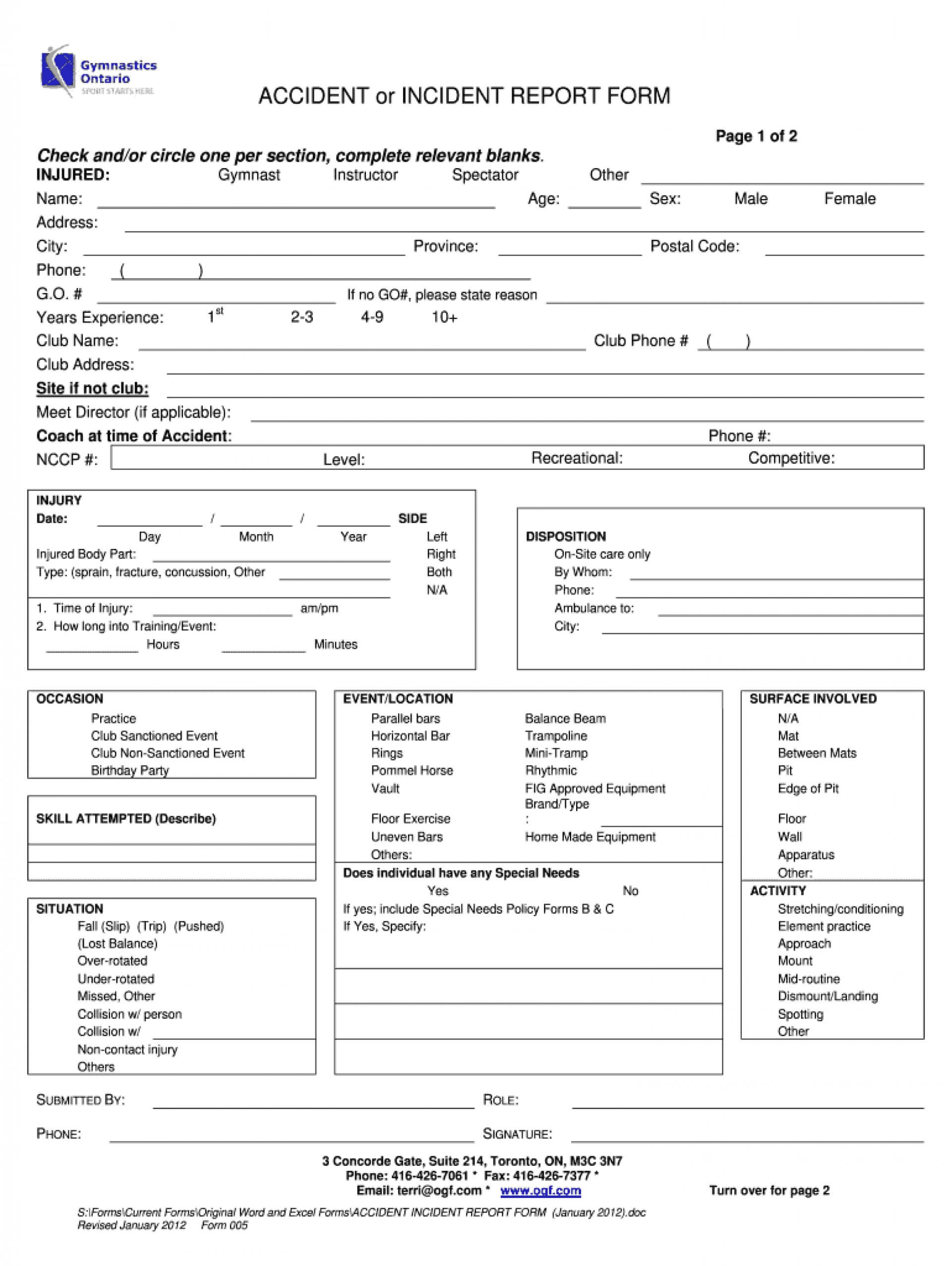 First Aid Incident Form Pertaining To Generic Incident Report Template