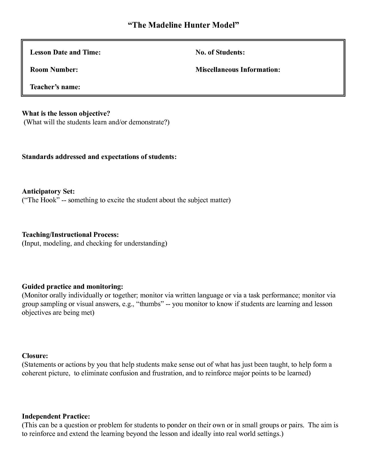 Five Common Mistakes In Writing Lesson. | Madeline Hunter Inside Madeline Hunter Lesson Plan Blank Template