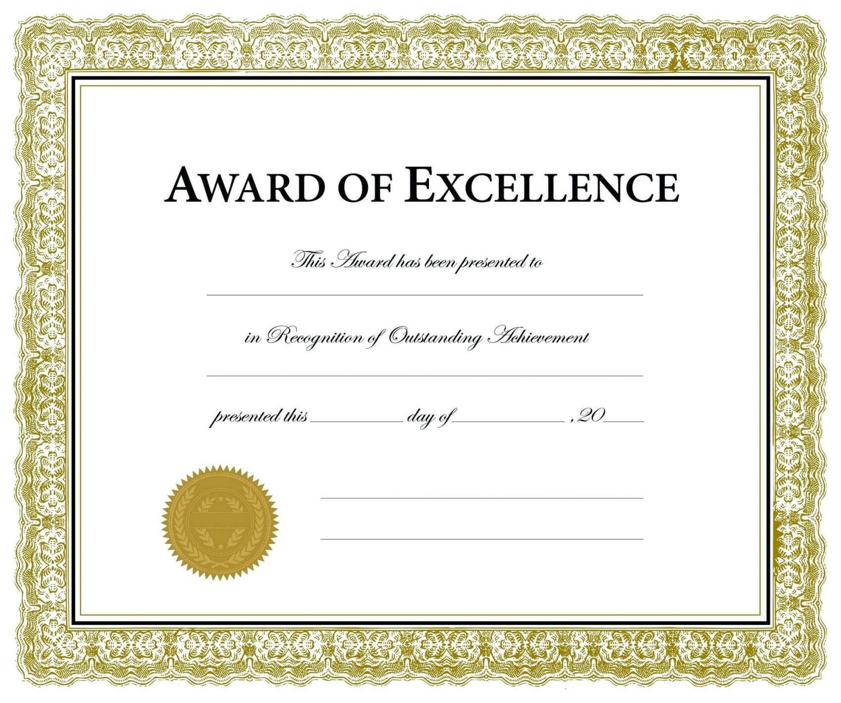 Blank Award Certificate Templates Word Professional Template Examples