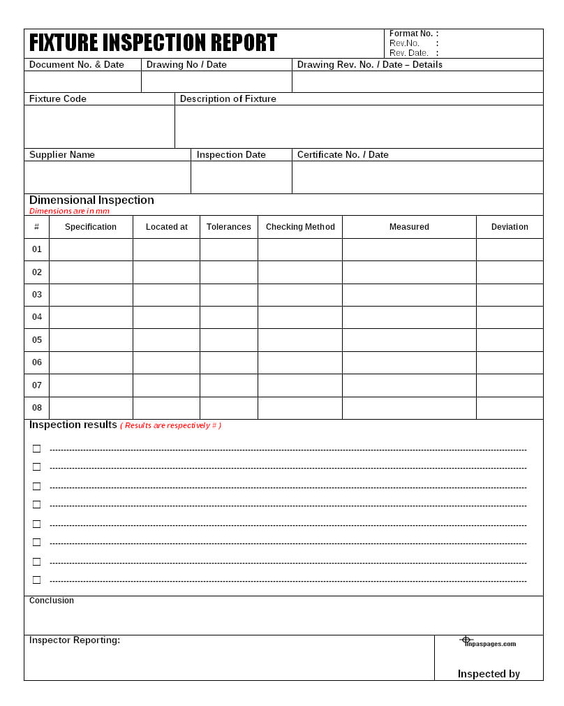 Fixture Inspection Documentation For Engineering - With Regard To Engineering Inspection Report Template