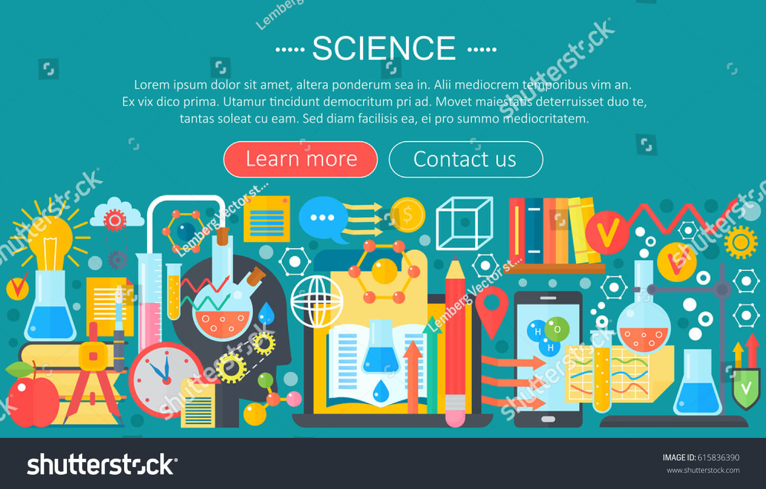 Flat Design Concept Science Horizontal Banner Stock Vector Throughout Science Fair Banner Template